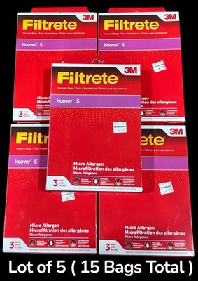 Filtrete 3M 64705B Vacuum Bags Hoover S Micro Allergen 3 Bags 5-Packs *15-Total*