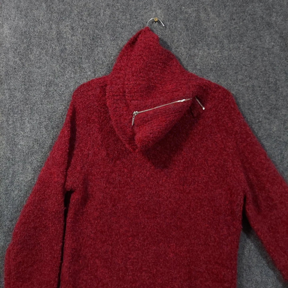 White House Black Market Sweater Womens Medium Boucle Cowl Neck Zip Wool Blend - Image 3 of 4