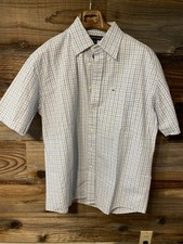 Tommy Hilfiger Plaid Button-Down Shirt Short Sleeve Size Large Blue And White L
