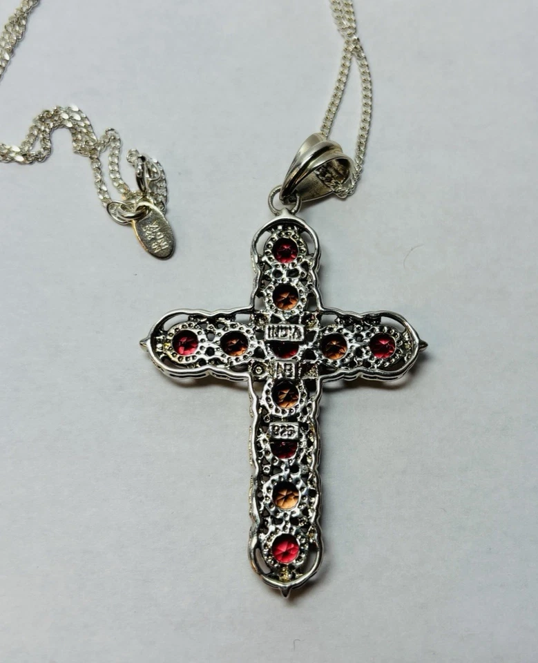 Nicky Butler Sterling 925 Silver Watermelon Sunset Quartz Cross Necklace 18 in - Image 2 of 4
