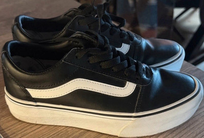 VANS Old Skool Herren Sneaker EU 37 Schwarz/Weiß Leder Low Top gepolstert