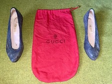 Vintage 80's GUCCI Heel Loafers Gray with Bag SZ 35 1/2