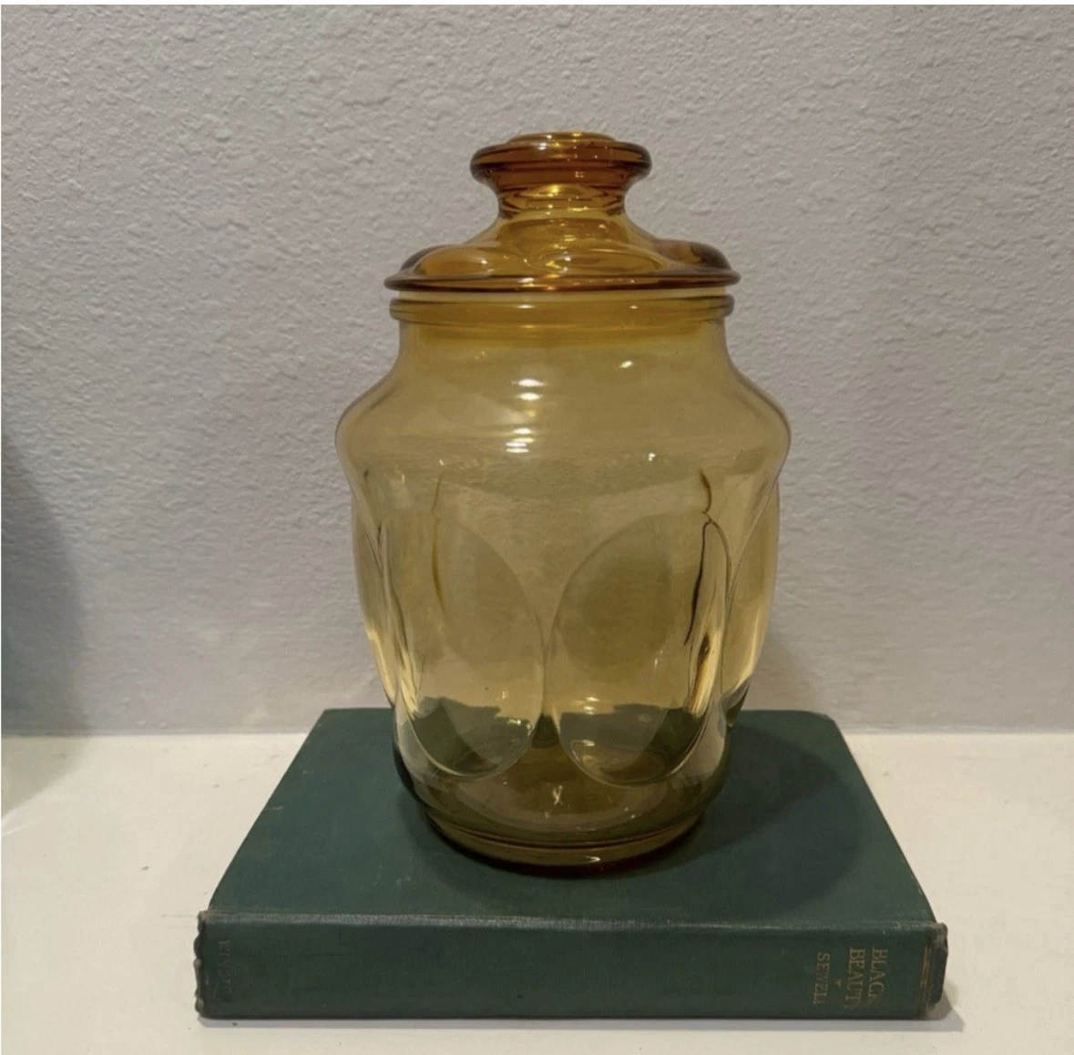 Vintage Anchor Hocking Honey Amber Bubble Glass Canister, Cookie Jar