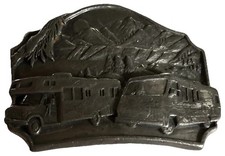 Vintage 2 Two RV Camper Siskiyou Pewter 1987 Mountain Scene USA Belt Buckle