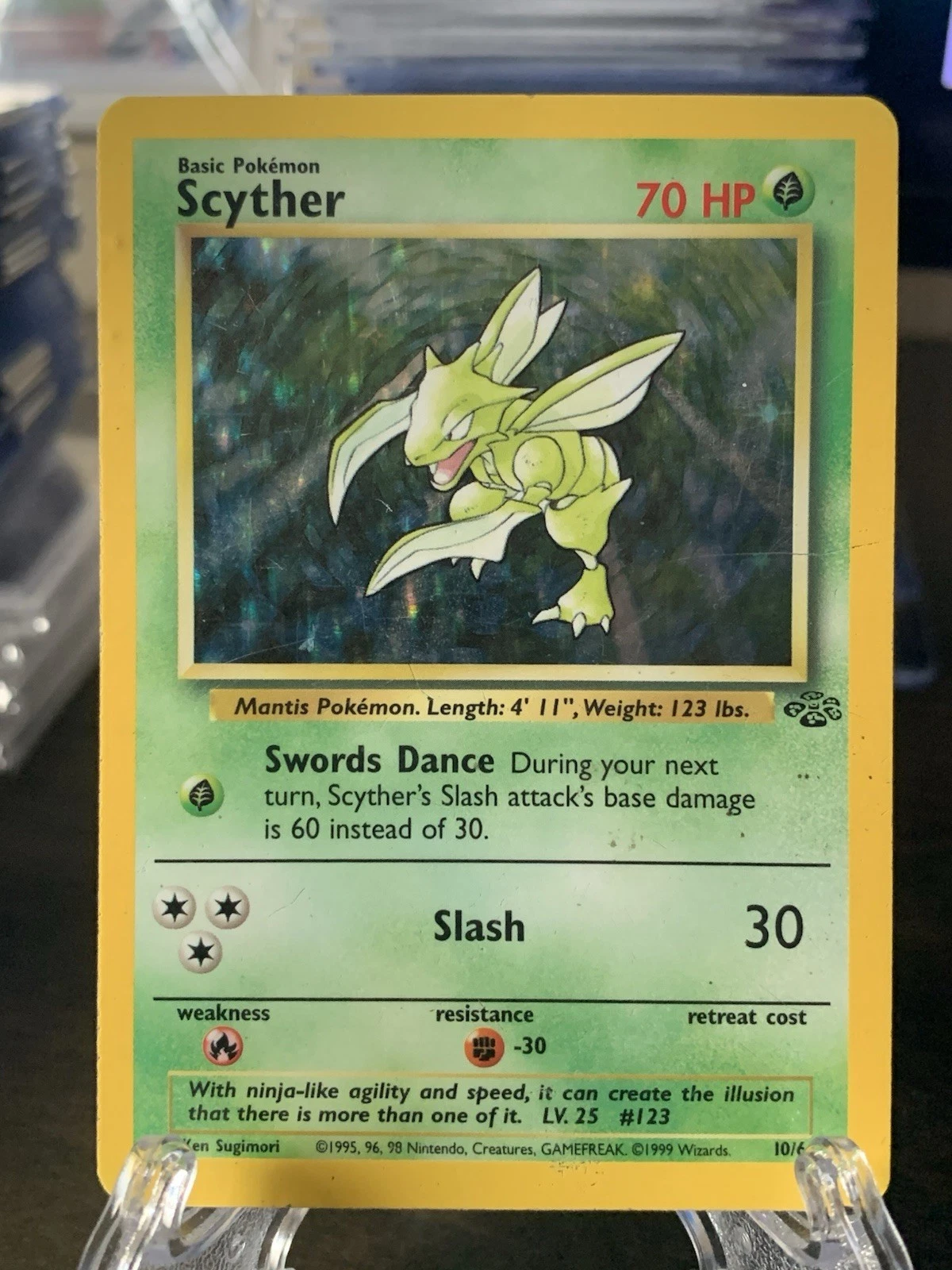 Pokemon Jungle Scyther Card 10/64 Holo Rare Unlimited, Moderately Played