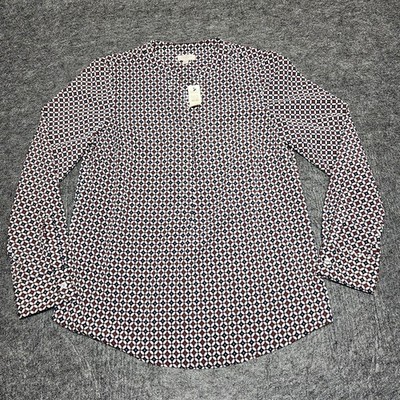 Talbots Petites Half Button Down Pullover Geometric Dress Shirt Blouse PP NWT