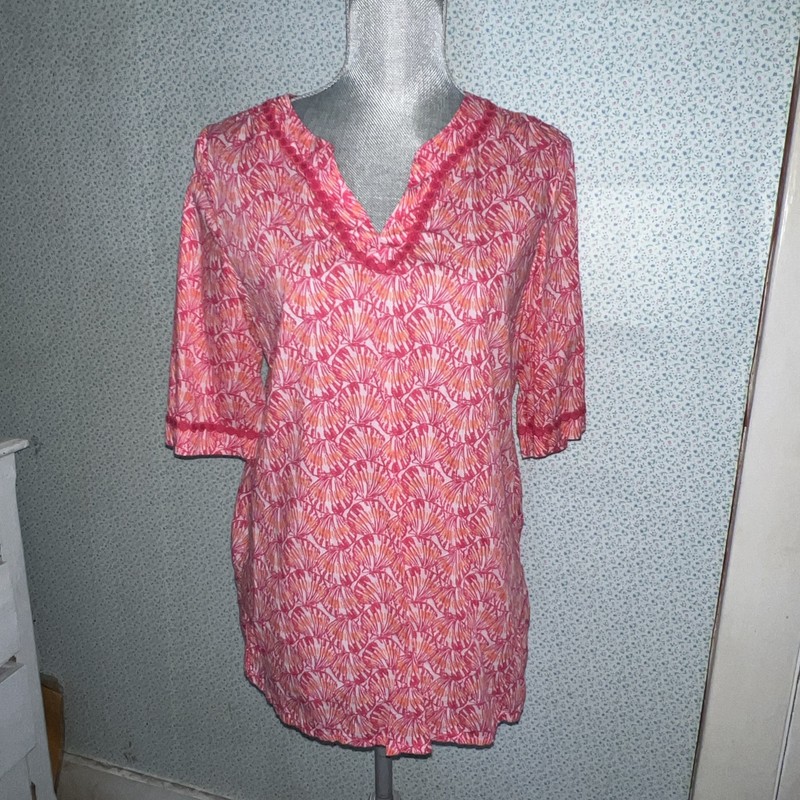 Vineyard Vines Girls Shell Print Tunic Top/Beach Coverup Pink Tulip XL (16) EUC