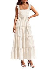 's Summer Striped Maxi Sun Dresses (Khaki,Medium)