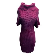 Charlotte Russe Sweater Dress Women Small Burgundy Cowl Neck Waffle Knit