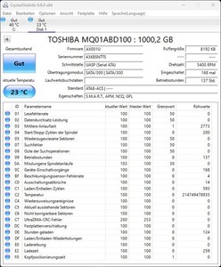 Toshiba Mobile HDD MQ01, 2.5", 8MB Cache, 9,5mm, SATA 3Gb/s, (MQ01ABD100)