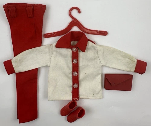 VINTAGE 1960's BARBIE CLONE RED WHITE PANTS TOP OUTFIT HONG KONG
