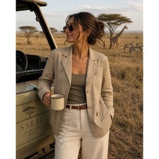 Cropped Utility Jacket Linen Blend Jacket Medium Safari Closet Capsule Clean