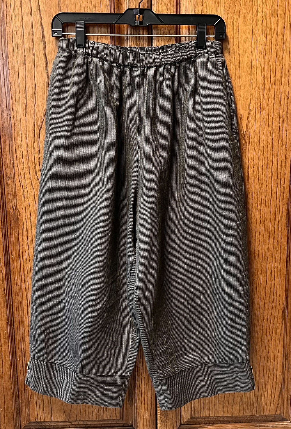 Vintage Just JEF 100% Linen Cropped Pants M Pull On Wide Leg Boho Pockets