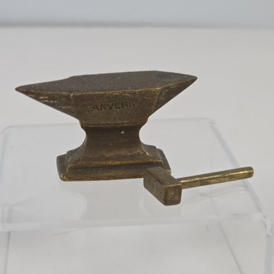 Vintage Miniature Brass Anvil Paperweight Souvenir With Hammer Stamped Anvers