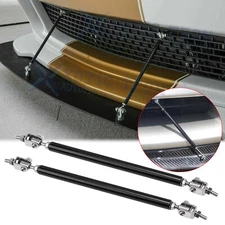 2pc Adjustable Black Front Bumper Lip Splitter Strut Rod Tie Support Bar Spoiler