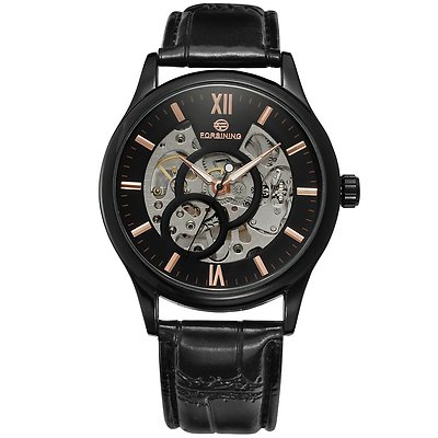 Forsining Men's Watch Skeleton Hand-Wind Mechanical Luminous Dial Wristwatch