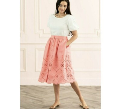 Linen Skirt Midi Skirt With Pockets Xs Rachel Parcell Skirt Coral