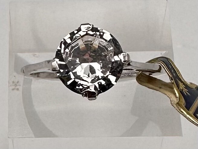 Rhinestone Sterling Silver Solitaire Ring Size 5.… - image 1