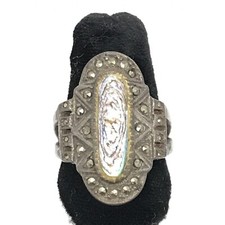 Vintage 925 Sterling Silver  Marcasite  Abalone Bold Look Ring sz 8
