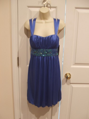 NWT My Michelle BLUE SEQUIN Holiday cocktail Party Dress Built In bra  Junior M | eBay