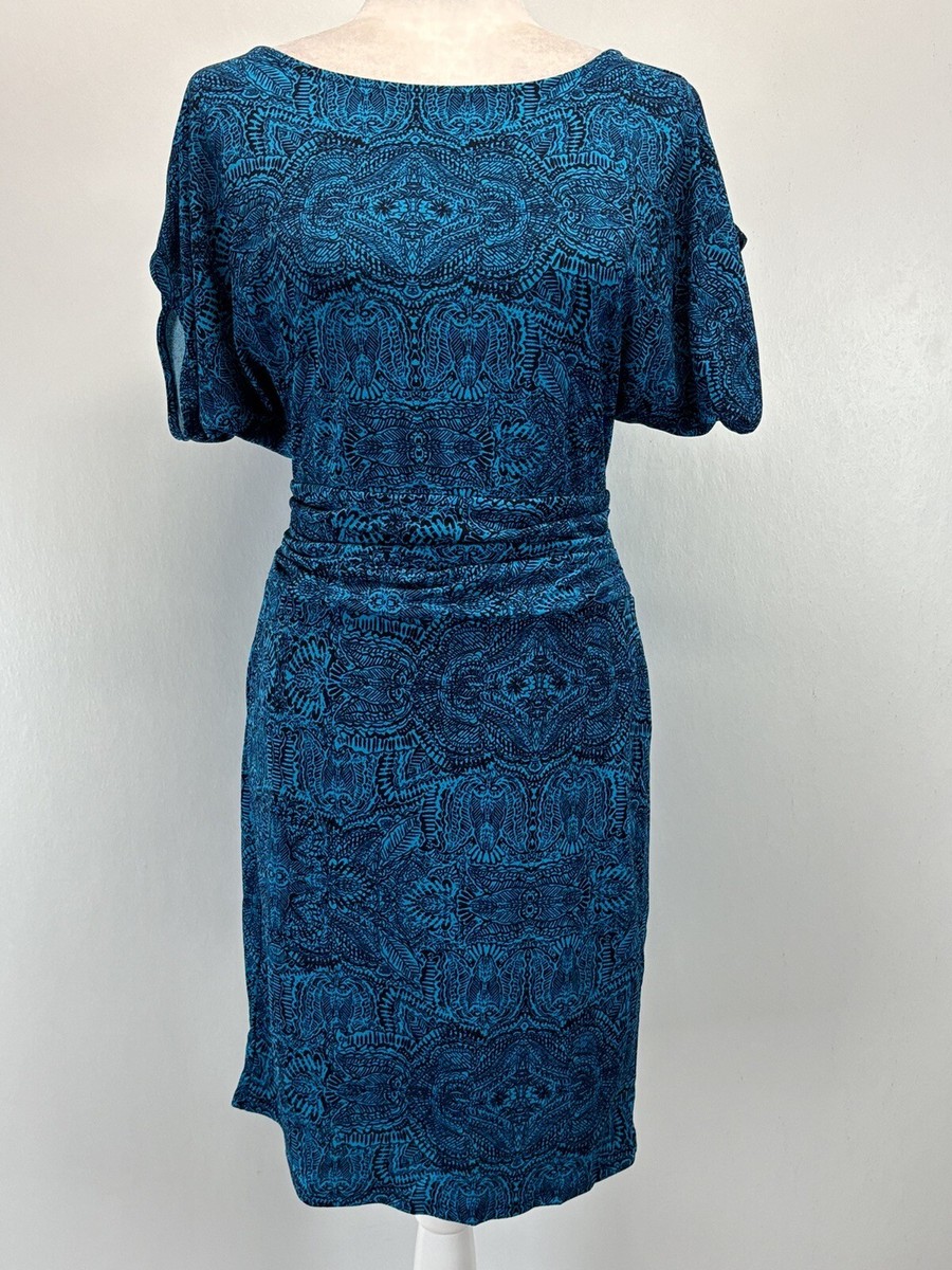 kimono sleeve bodycon dress Ann Taylor XSmall Short Sleeves Stretch Blue Black Wrap dress
