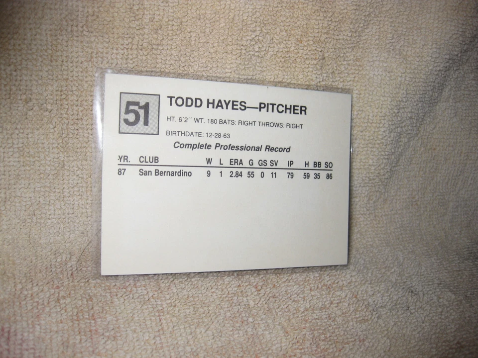 Todd Hayes San Bernardino Spirit 1988 California League #51 mint baseball - Image 2 of 2