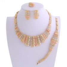 New Gold Plated Tone Metal Necklace Bracelet Earring Set HQX370-3T