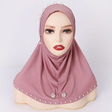 Muslim Headscarf for Women Beads Head Wrap Instant Hijab Full Cover Turban Stole