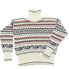 Vintage Keren Womens M Fair Isle Nordic Turtleneck Sweater USA Made Chunky Knit