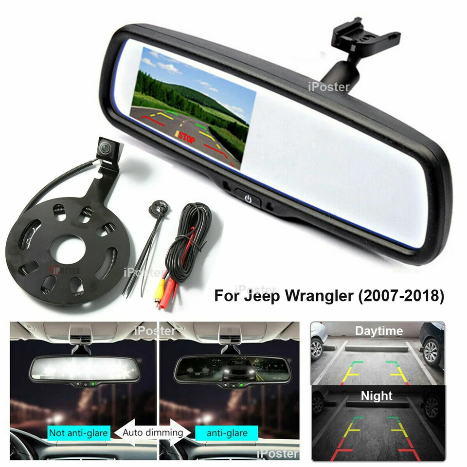 Backup RearView Spare Tire Mount Camera for Jeep Wrangler 2007-2018+4.3" Monitor - Image 2 of 4