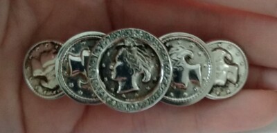 Vintage Kirks Folly Coins Silver Tone With Rhinestones  display picture 1
