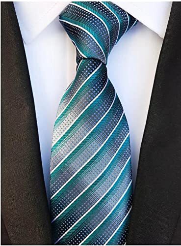 Men's Plaid Check Stripe Ties Pattern Business One Size Peacock Green Grey image 2