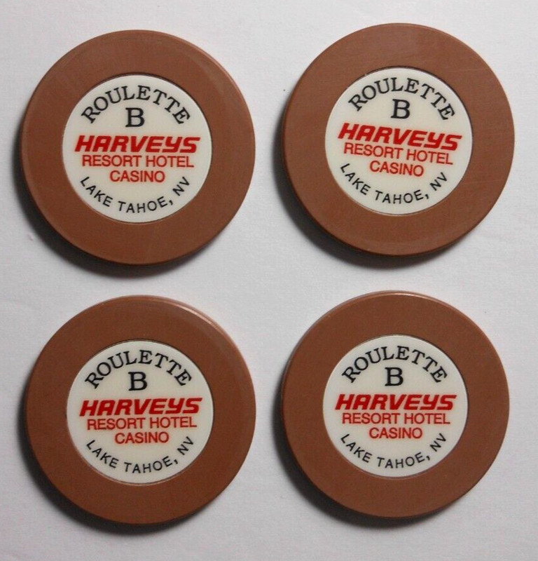 (4) CASINO ROULETTE CHIPS "HARVEYS "B" LAKE TAHOE, NEVADA