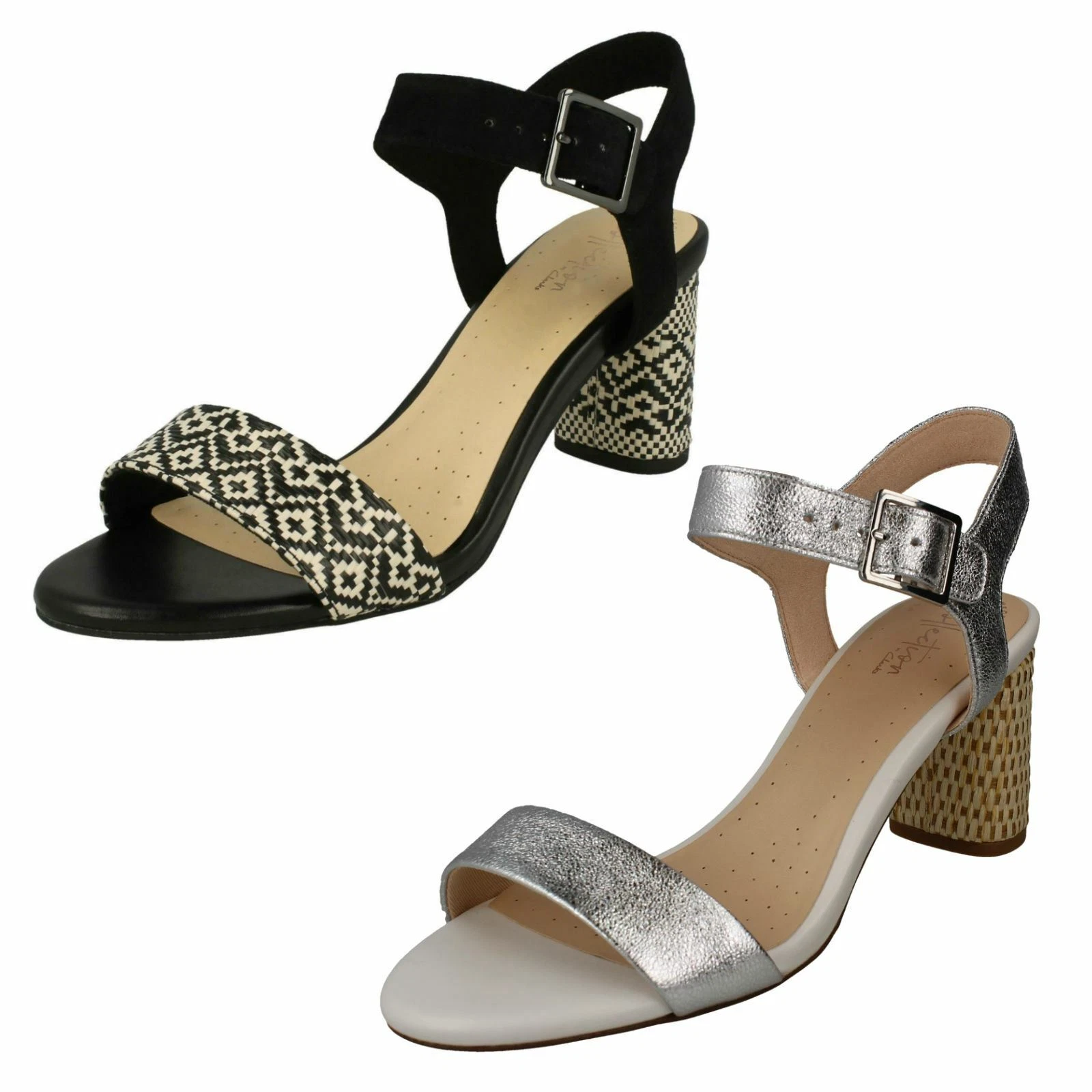 Ladies Clarks Block Heeled Peep Toe Sandals Amali Weave