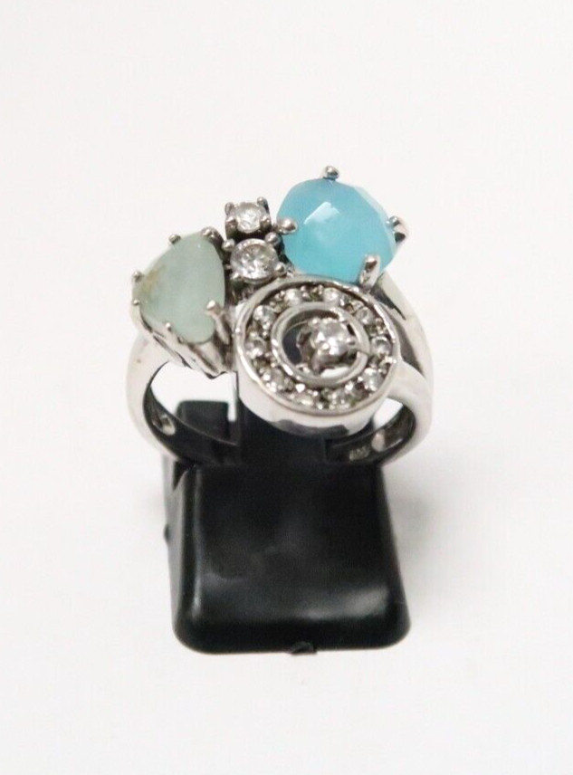 UNIQUE  STERLING SILVER MULTI- STONE RING size 7.… - image 1