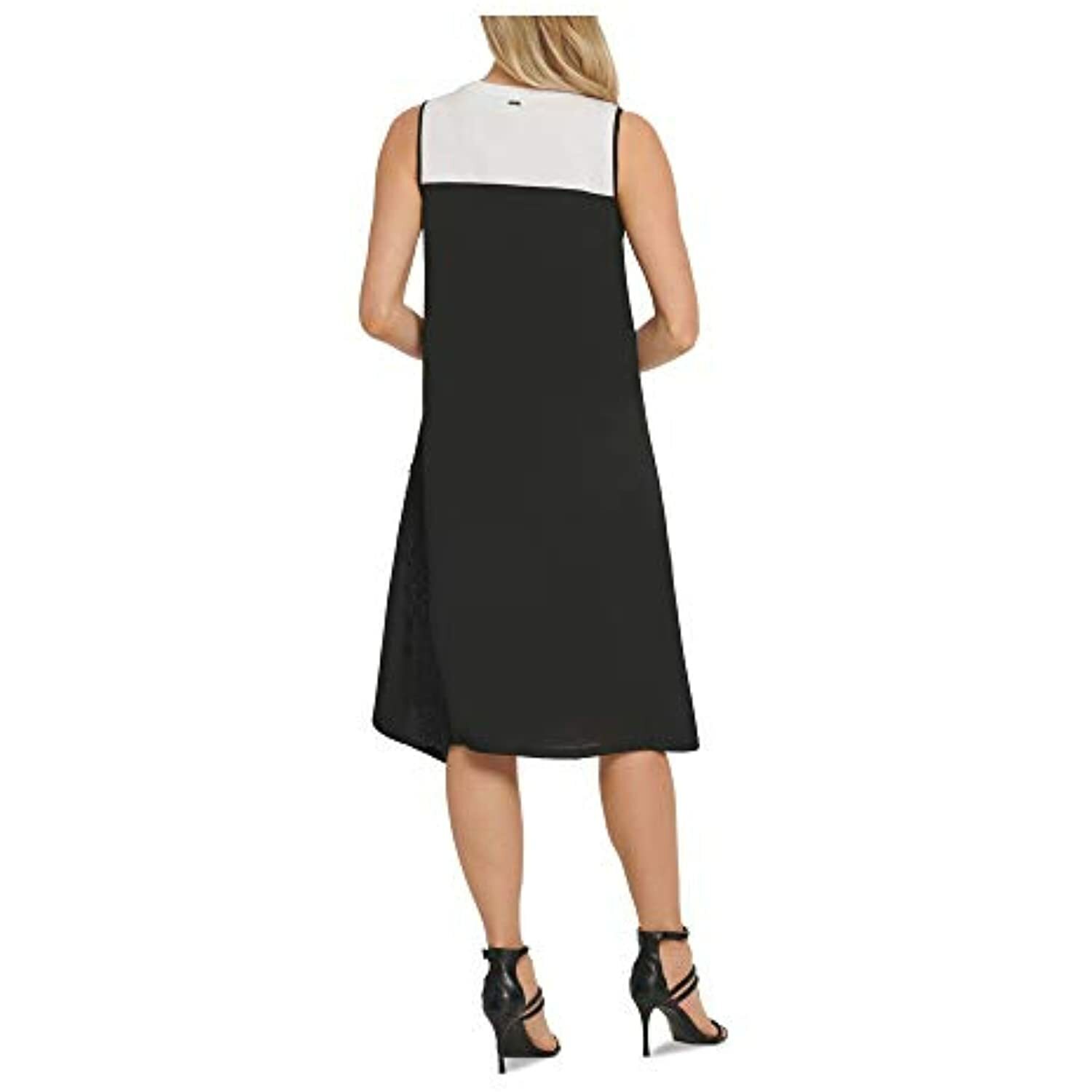 99 DKNY Patterned Sleeveless Jewel Neck Below The Knee Shift Dress