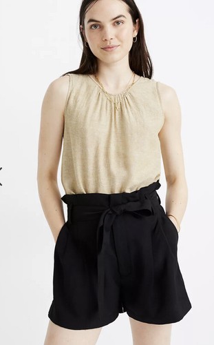 Madewell Black Linen Pleated Shorts 6 