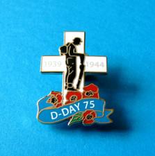 Soldier At Grave 1939 - 1944 " D-DAY 75 " Remembrance Pin Badge. Enamel.