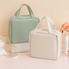 Behaesty Travel Hanging Toiletry Bag with Mirror PU Makeup Cosmetic Organizer