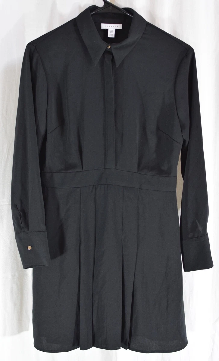 Topshop Women s Pleated Mini Shirt Dress Black Size US 6 eBay
