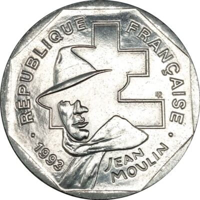 French Coin | 2 Francs | Jean Moulin | France | 1993