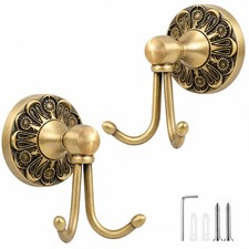2-Pack Vintage Antique Gold Brass Towel Hooks for Bathrooms , Coat Hooks