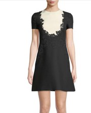 $4.5K VALENTINO GARAVANI Virgin Wool Silk Blend Lace Mini Dress - IT40 - Black