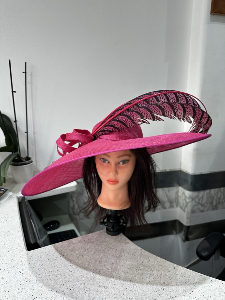 Radiant Rose Fascinator – Elegant Wide Brim Hat with Feather
