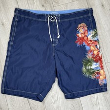 Tommy Bahama Relax Swim Trunks Mens XL Navy Blue Board Shorts Coral Shells Beach