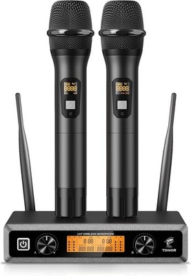 TONOR UHF Funkmikrofon Set 2 Handmikrofone Karaoke DJ TW820 Schwarz