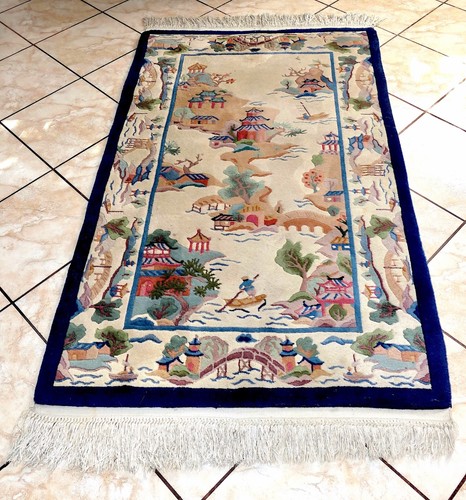Antique Chinese Nichols Peking Hand Knotted ZEN Pictorial Rug Genre Scene 3x5.11 - Picture 2 of 20