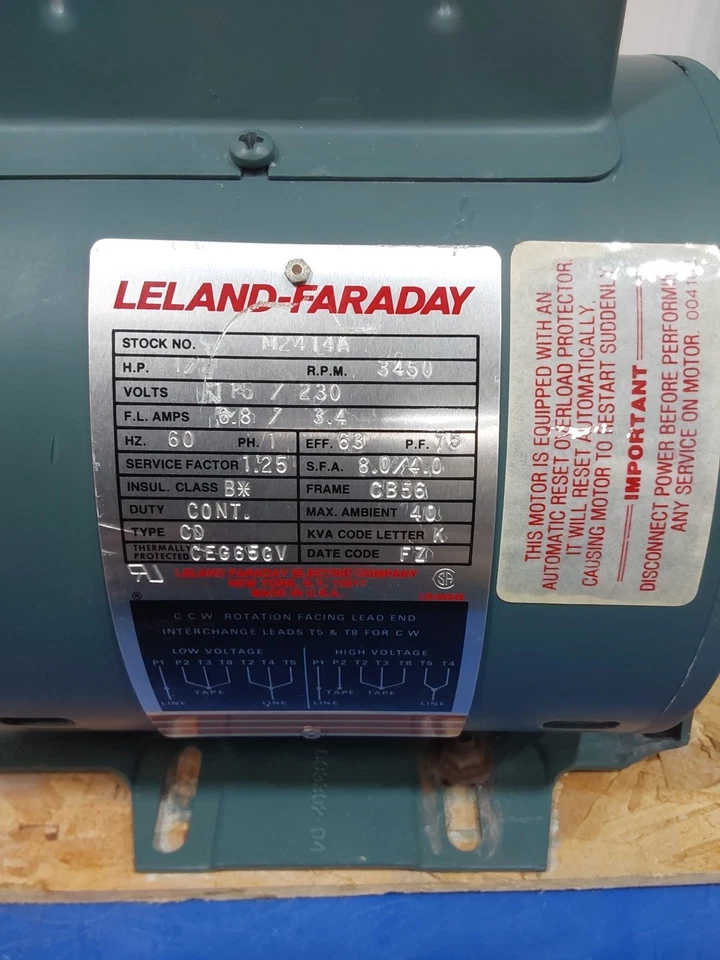 Leland-Faraday Mod. M2414A 1/2 hp. 3450 rpm. Elect Motor 115/230 1 Ph - Image 2 of 4