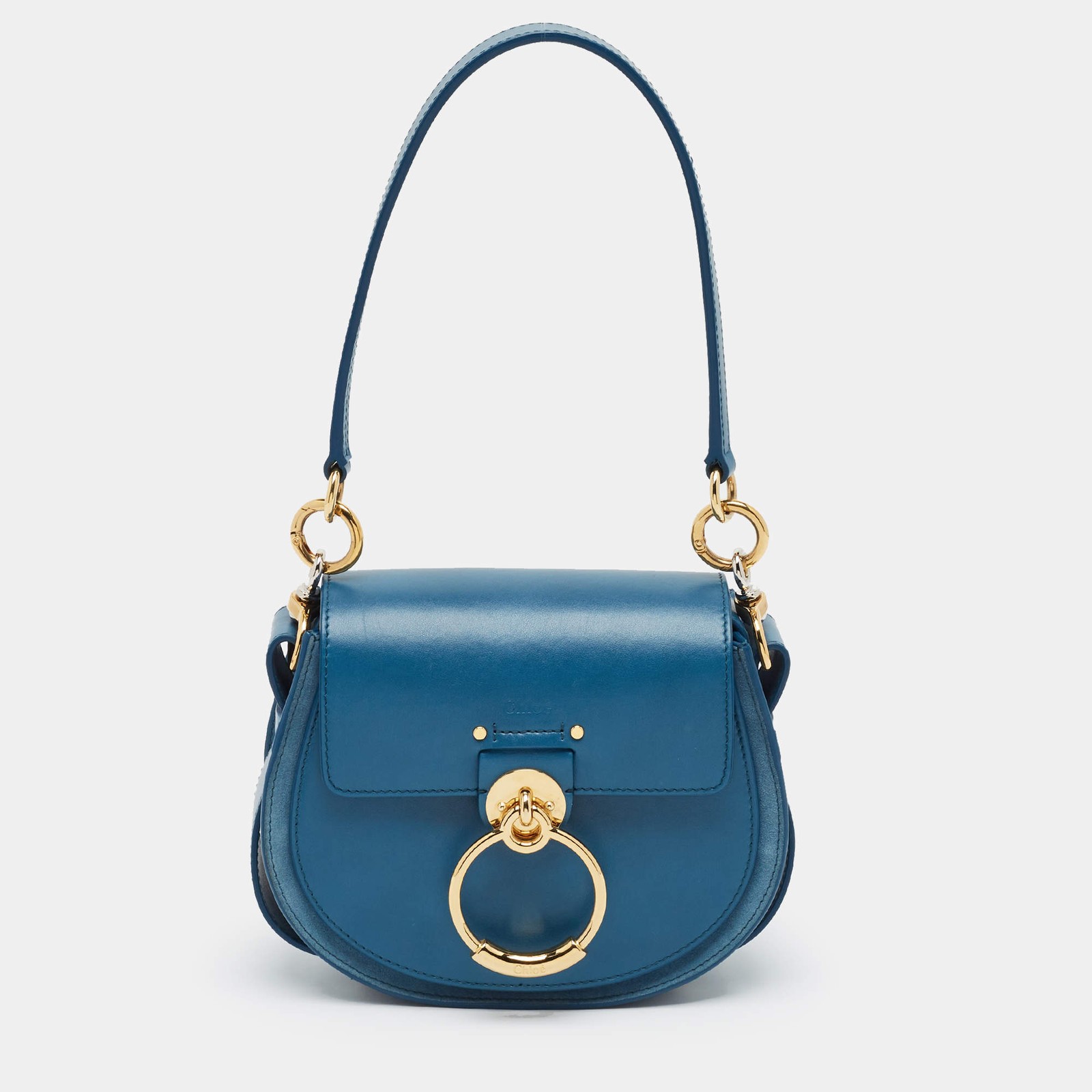 Chloe Tess Small Blue Leather and Suede Shoulder Bag