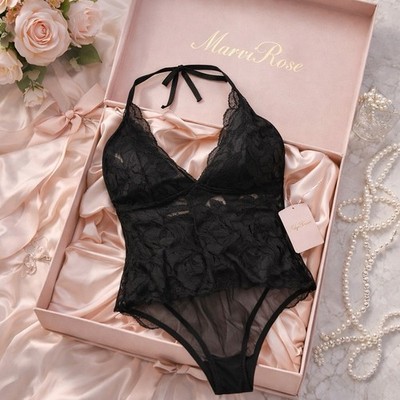 Adore Me Black Floral Lace One Piece Backless Wireless Bodysuit 2XL Women